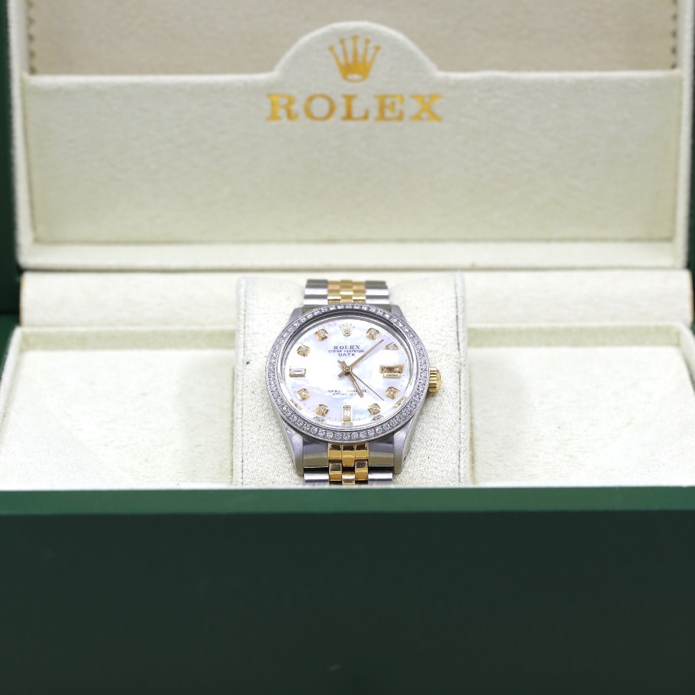 Rolex Oyster Perpetual Date Pearl Gold and Diamonds Watch - Picture 4 of 9